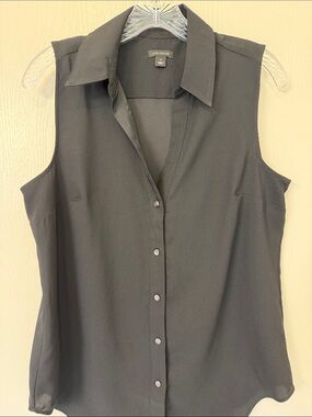 Ann Taylor Black Sleeveless Button-Down Collared Blouse